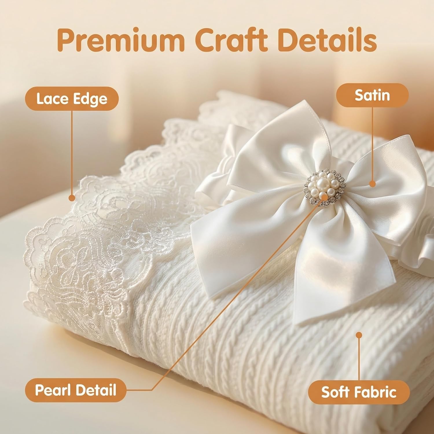 Luxury White Lace Baby Swaddle Blanket with Bow, Soft Breathable Newborn Receiving Blanket for Photography, Baby Shower & Baptism Gift, 31.5 x 31.5 Inches, Unisex