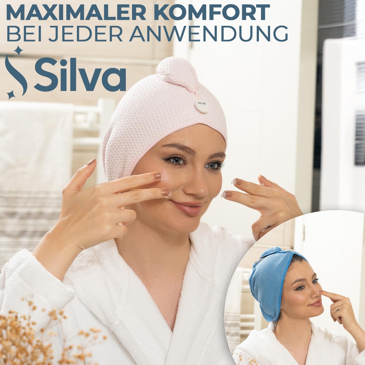 Silva – Toallas para el Pelo de Microfibra – Secado Rápido & Anti-Encrespamiento – Rosa – Suaves, Ligeras & Súper Absorbentes – Turbante Ideal para Cabello Largo – Pack de 2