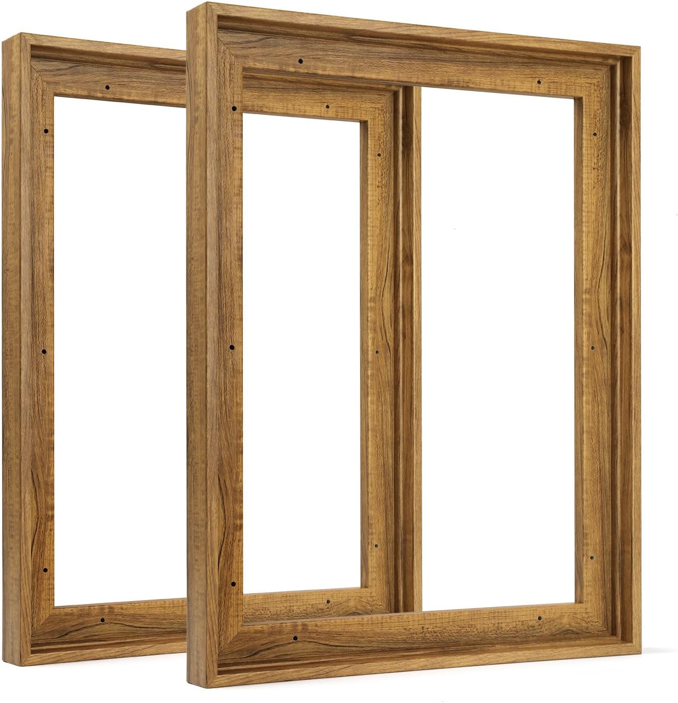 Floating Frame for 12x18 Canvas Diamond Paintings, 2 Pack Canvas Frame with 0.9" Deep Rustic Floater Frame for Canvas Wall Art Guest Room Kitchen Decor (Dark Brown) 12x18" Brown