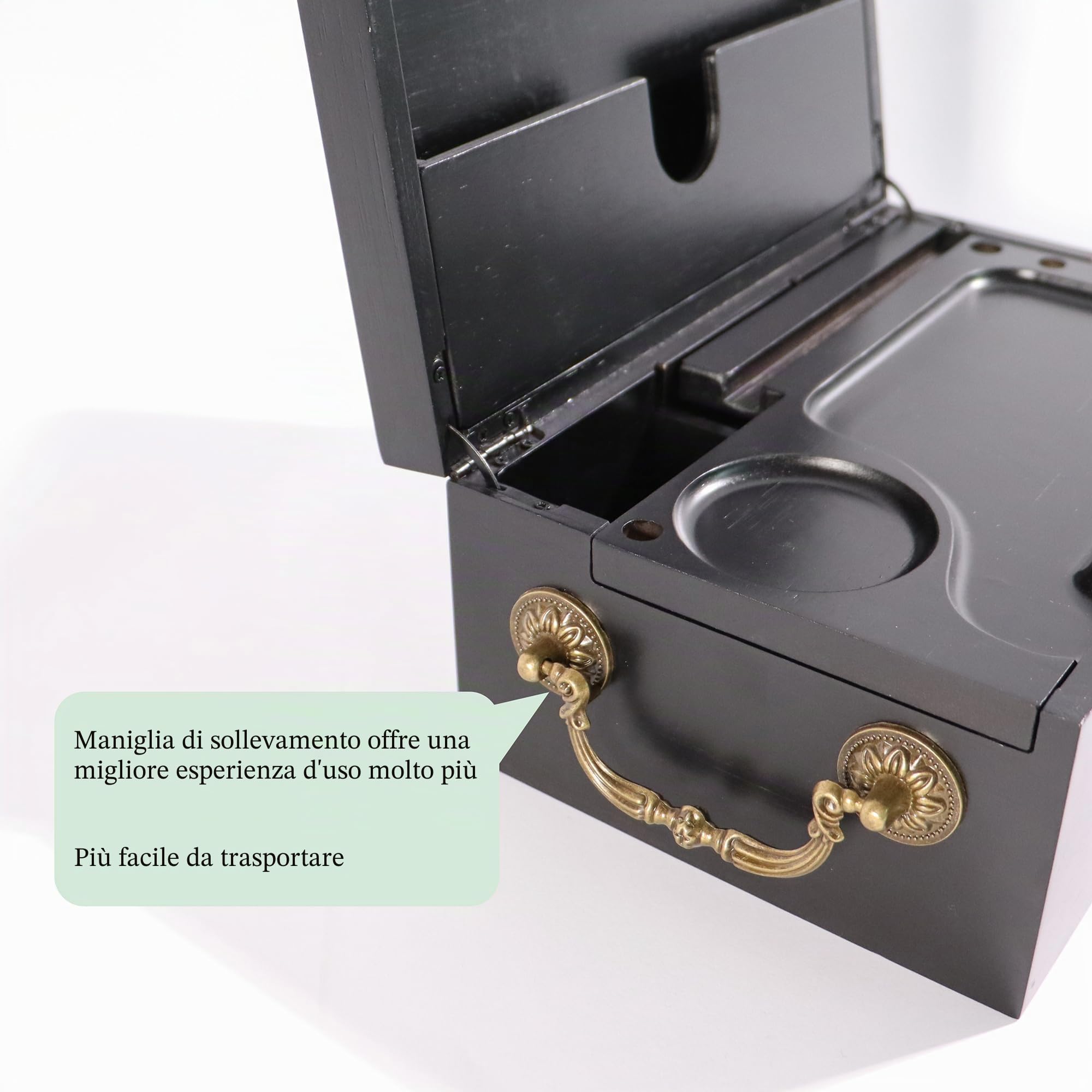 Grande scatola portaoggetti in bambù con serratura a combinazione e accessori, set organizer nero con manico e vassoio rimovibile, contenitore in bambù a prova di odore, scatola decorativa per la casa