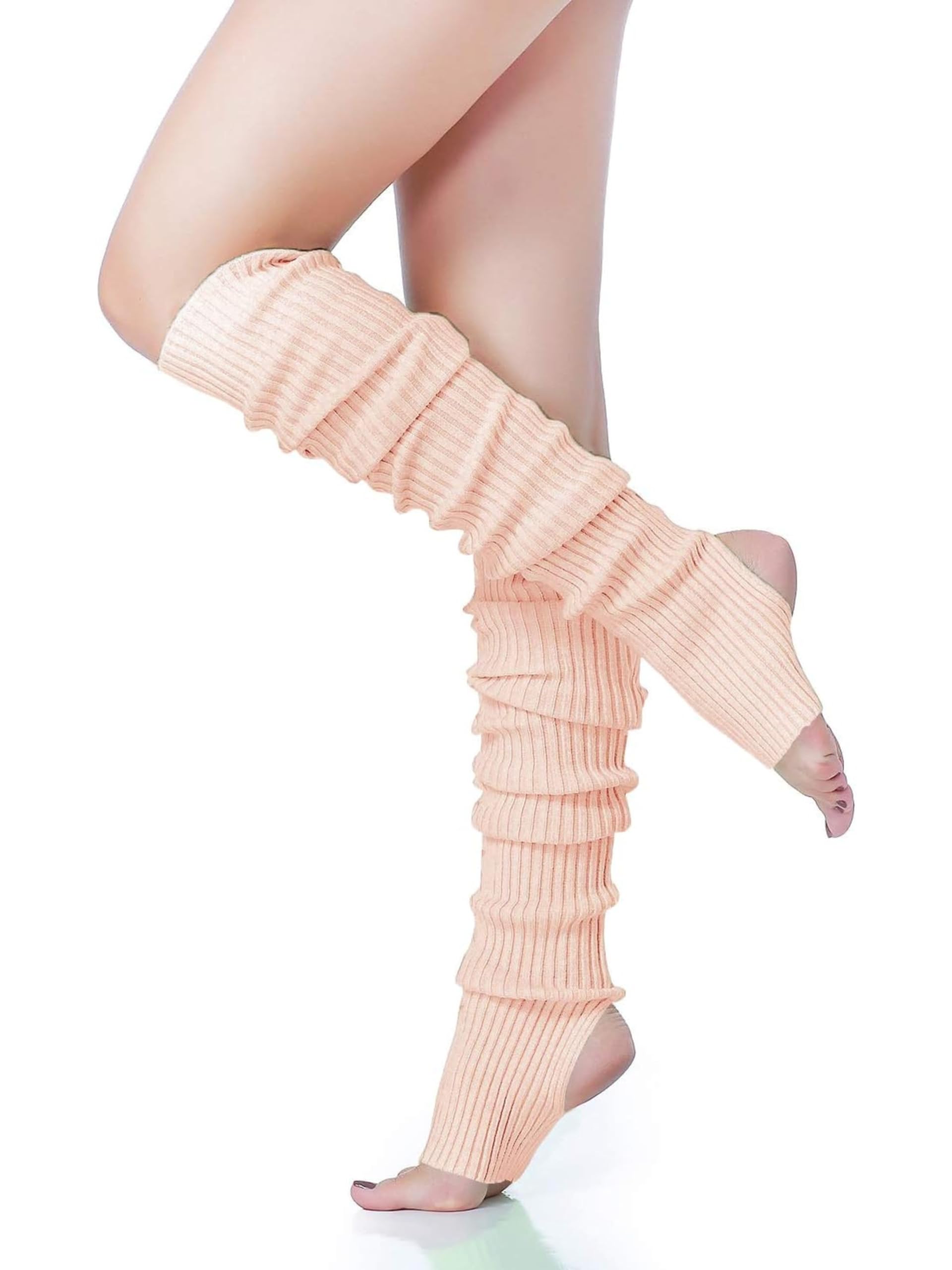 ikaanya Women 80s Ribbed knitted stirrup Leg Warmers or long socks for dance, yoga or Party-picture-12