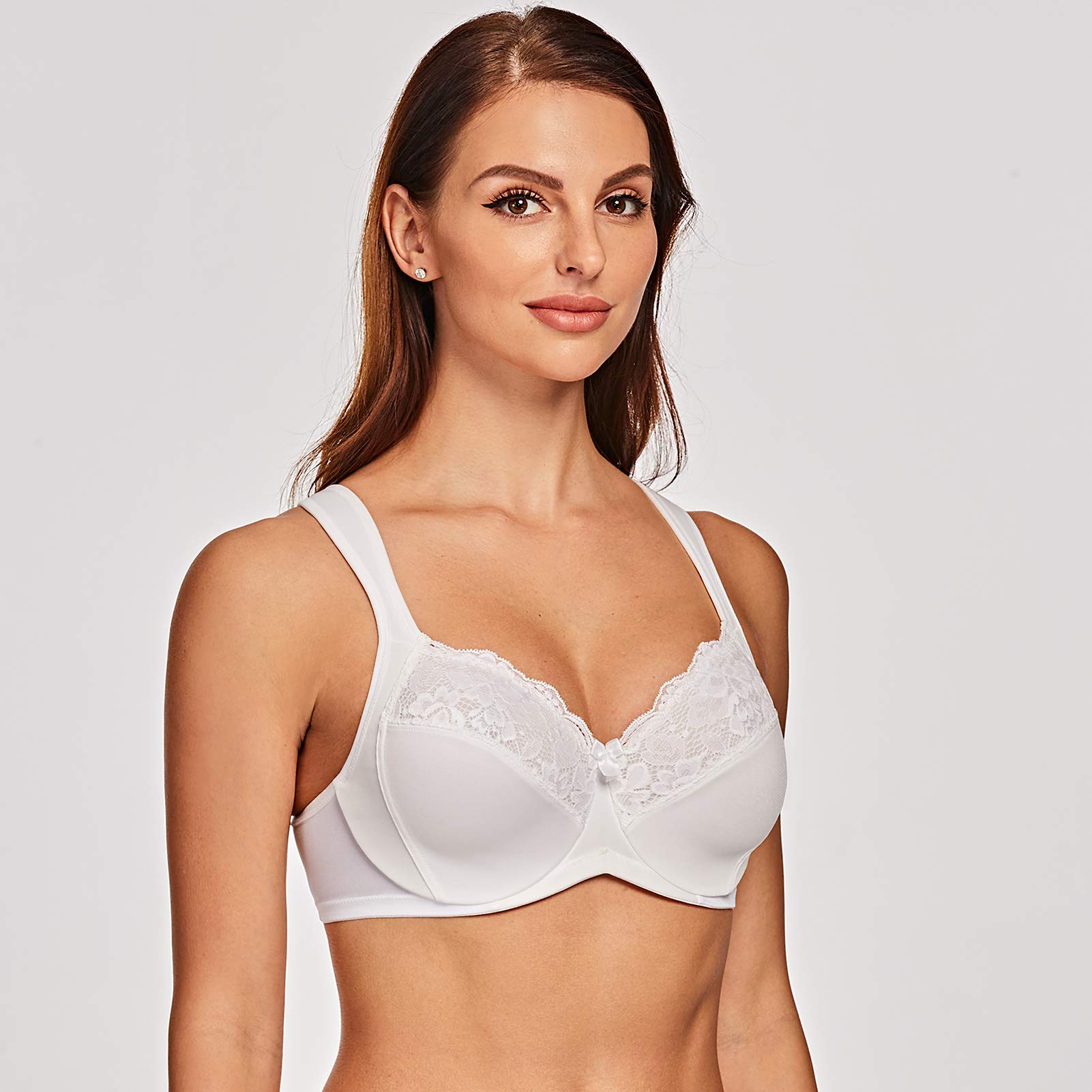 MELENECA Donna Reggiseno Pizzo Minimizer Taglie Forti Cinghie Imbottite Coppa Piena con Ferretto