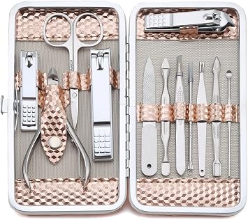 Manicure Set Professional Nail Clippers Kit Pedicure Care Tools- Stainless Steel Grooming Kit 12Pcs for Travel or Home Rose Gold