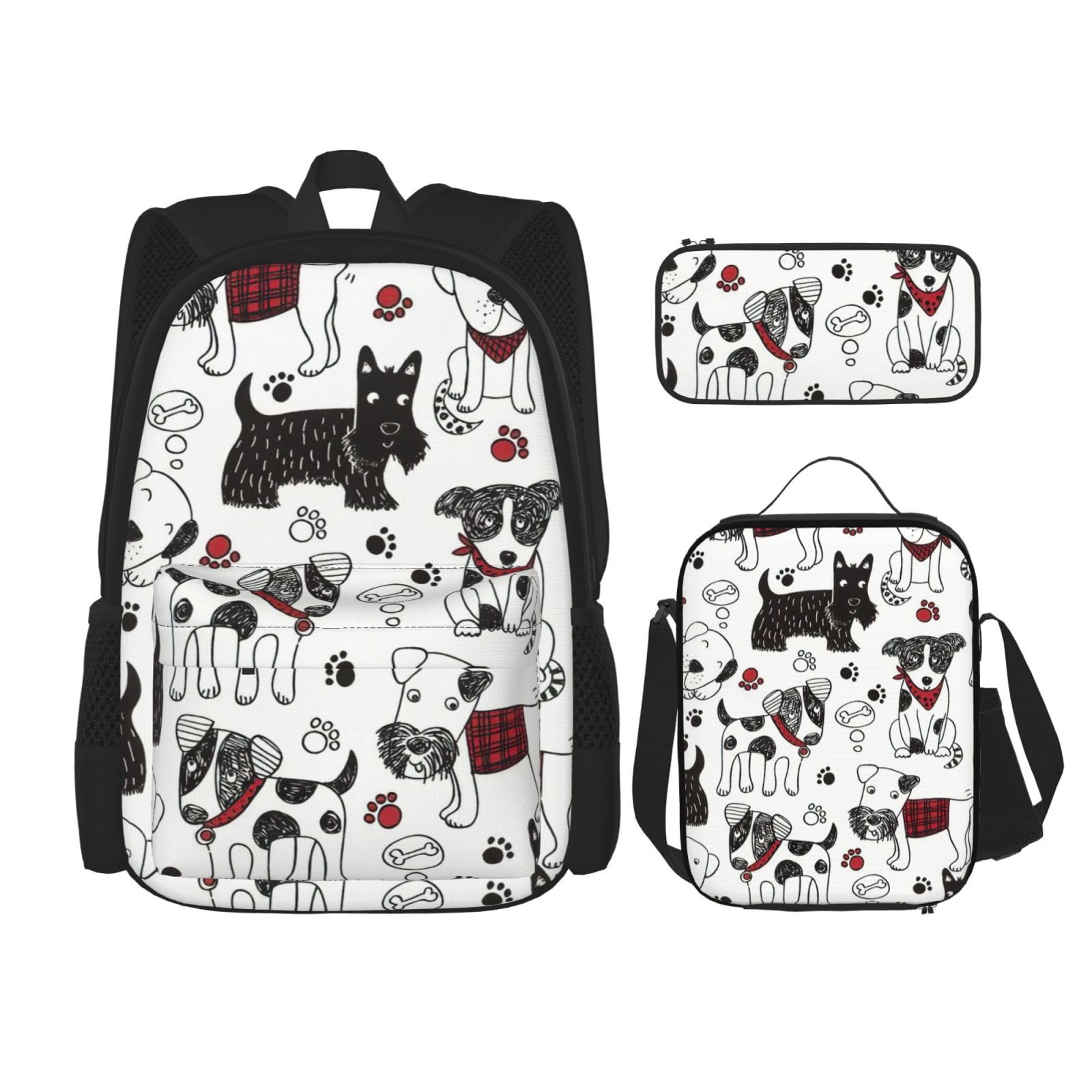 Sac à dos d'école assortis Lovely Dogs noir avec boîte à déjeuner - 8