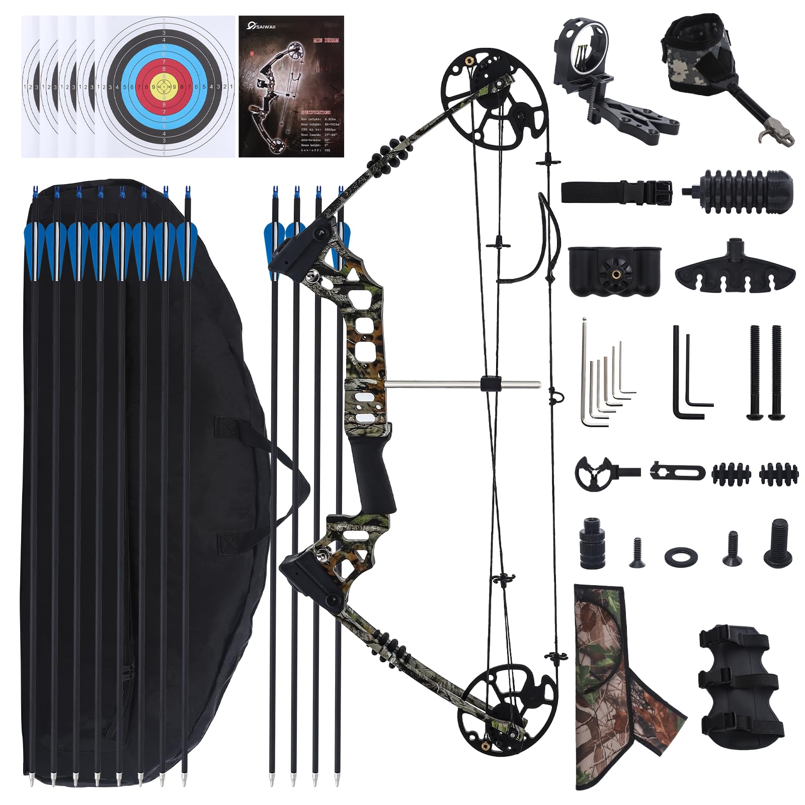 Archery Compound Bow Set for Youth and Beginner Right Handed Compound Bow Package with Archery Hunting Equipment Adjustable