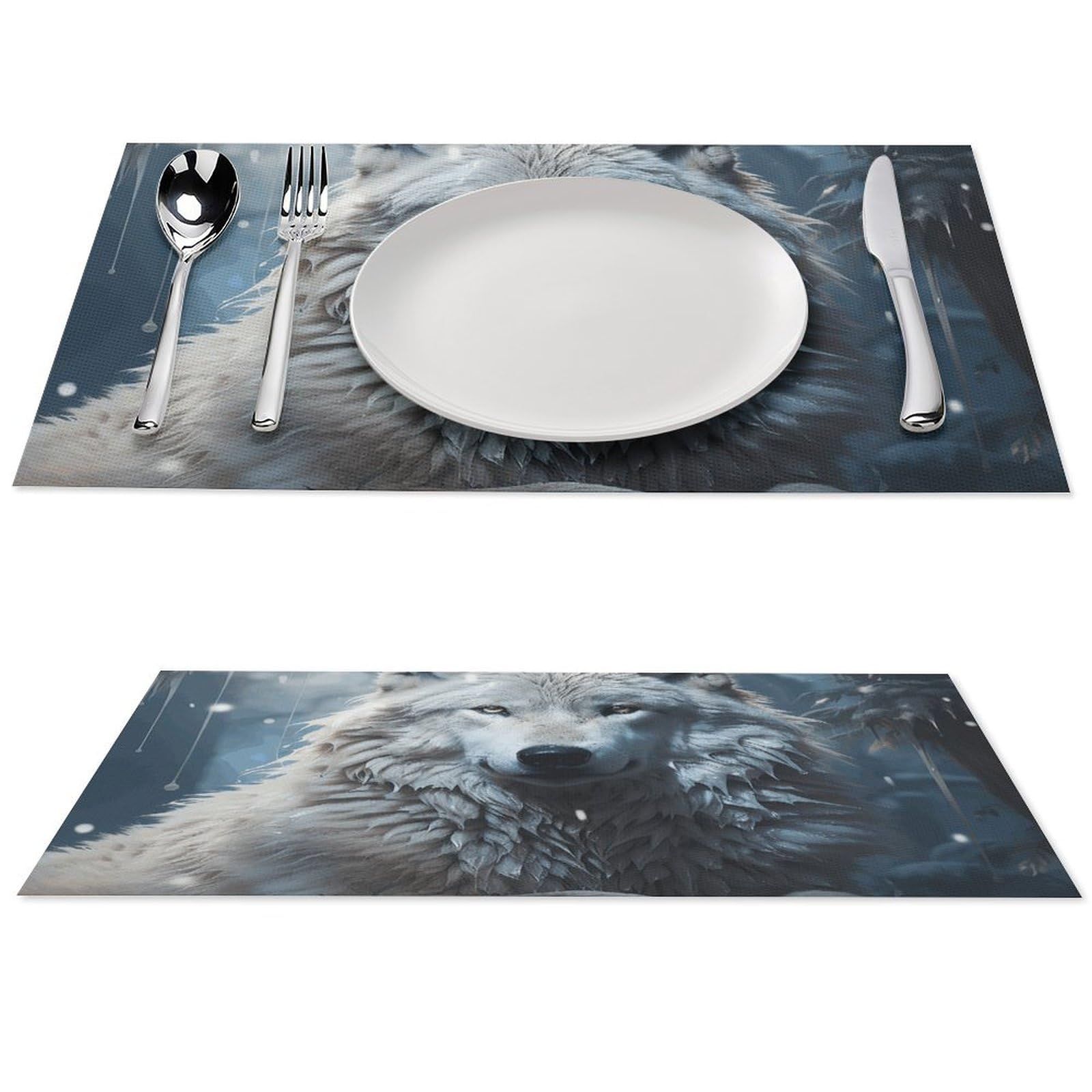 Sets de table PVC loup sous la neige lavables et antidérapants pour repas de fête - Lot de 4