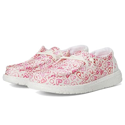 Hey Dude Kids Wendy Watercolor Hearts (Little Kid/Big Kid) Girls Shoes Pink/White