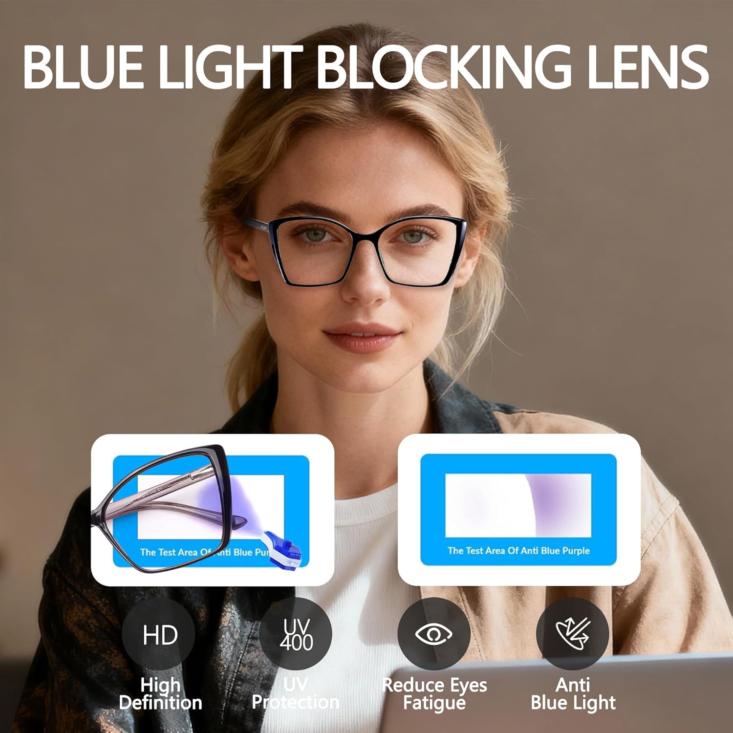 2 Pack Blue Light Blocking Glasses for Women, Oversized Trendy Cat Eye Computer Gaming Glasses Anti Glare & UV Glare RF6204 (Black + Clear Grey Cateye Frame) - Image 5