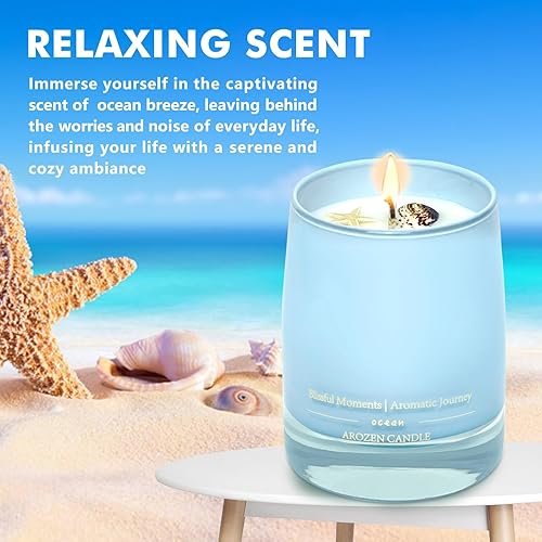 Miniatura 8 de Velas perfumadas Ocean Beach, regalo para mujeres, velas de soja de playa de aromaterapia de 10 onzas para el hogar, velas de mar con cristal
