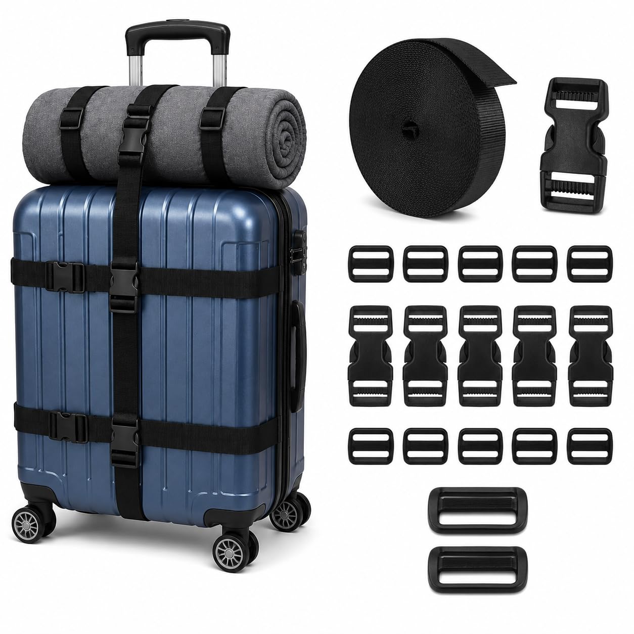 DAZZLIQ Multipurpose 6 Buckles Luggage Straps for Suitcases Bag Strap Buckle for Straps Buckle for Bags Suitcase Locking Buckles and Straps Bag Slide Clips Luggage Strap Luggage Belt Strap-image-12