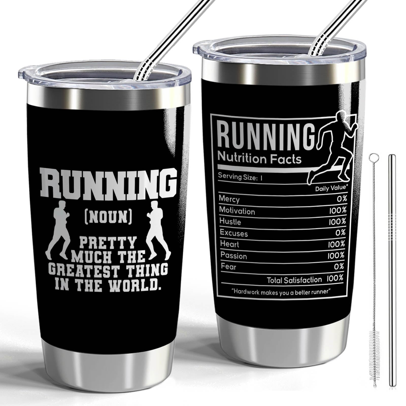 CWEGSJ Running Gift Runner Nutrition Facts 20oz Stainless Steel Insulated Tumbler Running Lovers Gift Sports Gift Training Gift Running Coach Travel Cup (Running-Nutrition Facts)