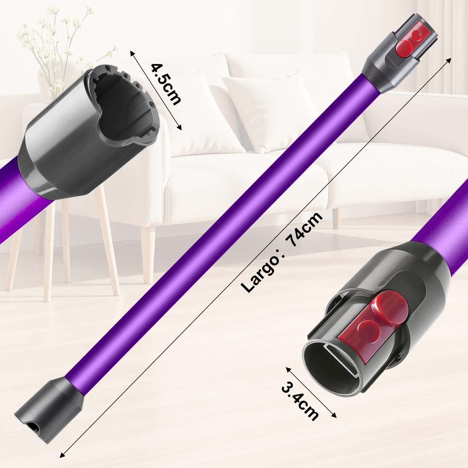Tubo de Extensión para Dyson V12 Slim / V10 Digital Slim,Repuesto Aspiradora 74 cm Accesorio de Tubo Liberación Rápida Varilla Recambios de tubo de Aspiración Accesorios (Morado）