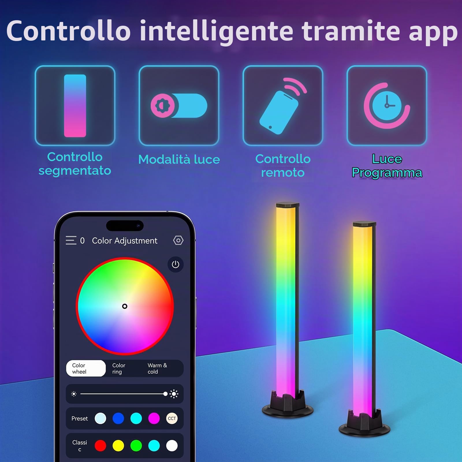 Todeco Barre LED RGB Gaming, 2 Lampade Smart con Controllo APP