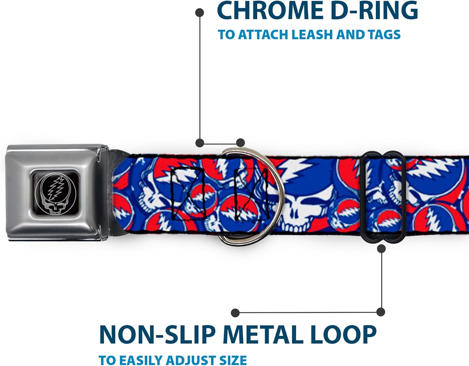 Buckle-Down Seatbelt Buckle Dog Collar - Steal Your Face Stacked Red/White/Blue - 1" Wide - Fits 15-26" Neck - Large