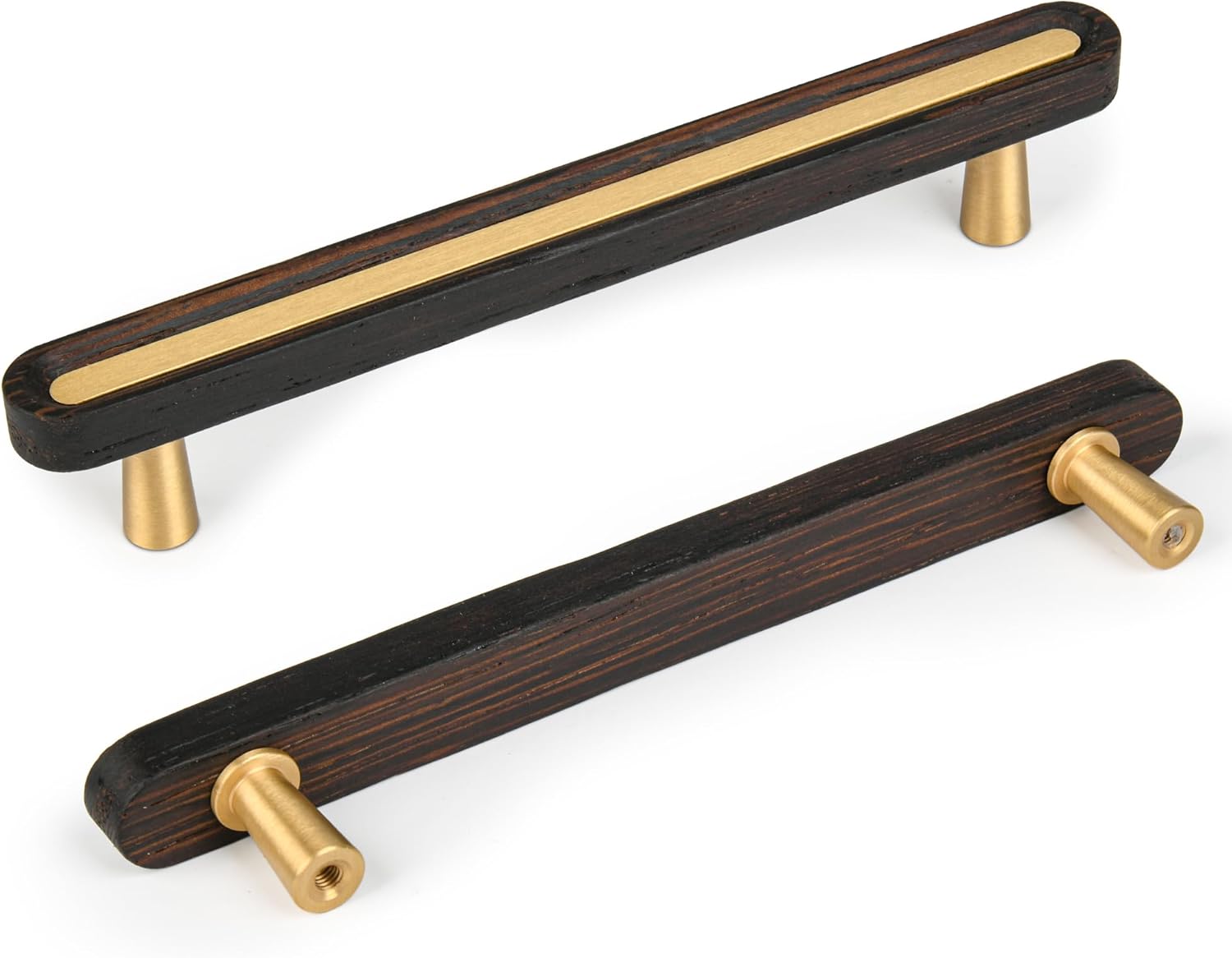 SALISENG-5 Pack Wooden Kitchen Cabinet Pulls,5 Inch Brass Dresser Drawer Handles, Modern Furniture Pulls for Cupboard Wardrobe Closet Cabinet Hardware