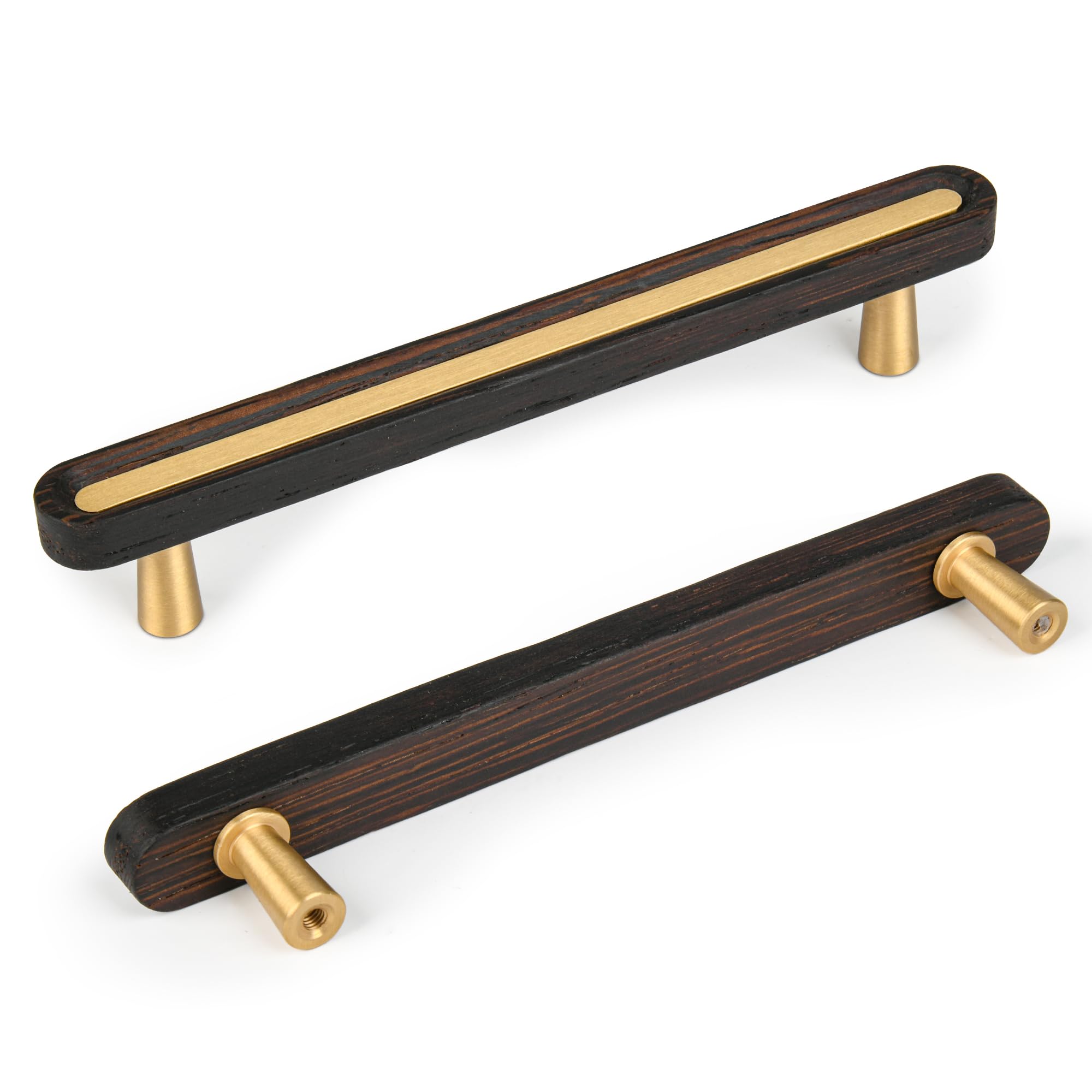 SALISENG-5 Pack Wooden Kitchen Cabinet Pulls,5 Inch Brass Dresser Drawer Handles, Modern Furniture Pulls for Cupboard Wardrobe Closet Cabinet Hardware