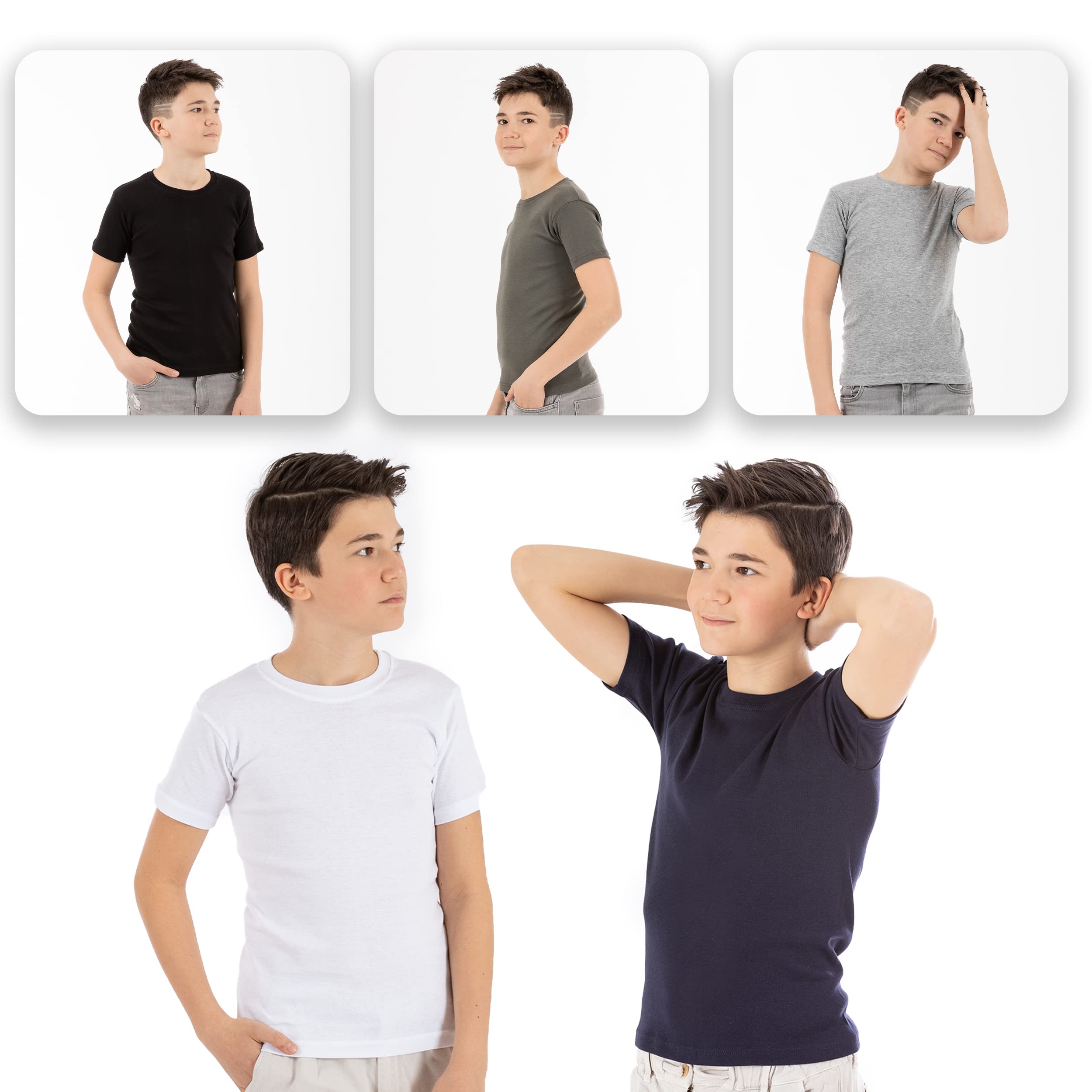 LOREZA ® 5 Maillots de Corps Enfants garçons Filles Manches Courtes T-Shirt 100% Coton Fines côtes Unisexe