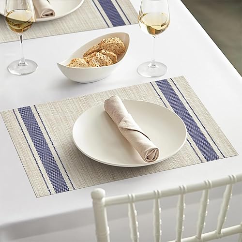 Miniatura 3 de Niviy Juego de 4 manteles individuales color azul beige de 12 x 18 pulgadas, resistentes al calor, antideslizantes, lavables, duraderos, para