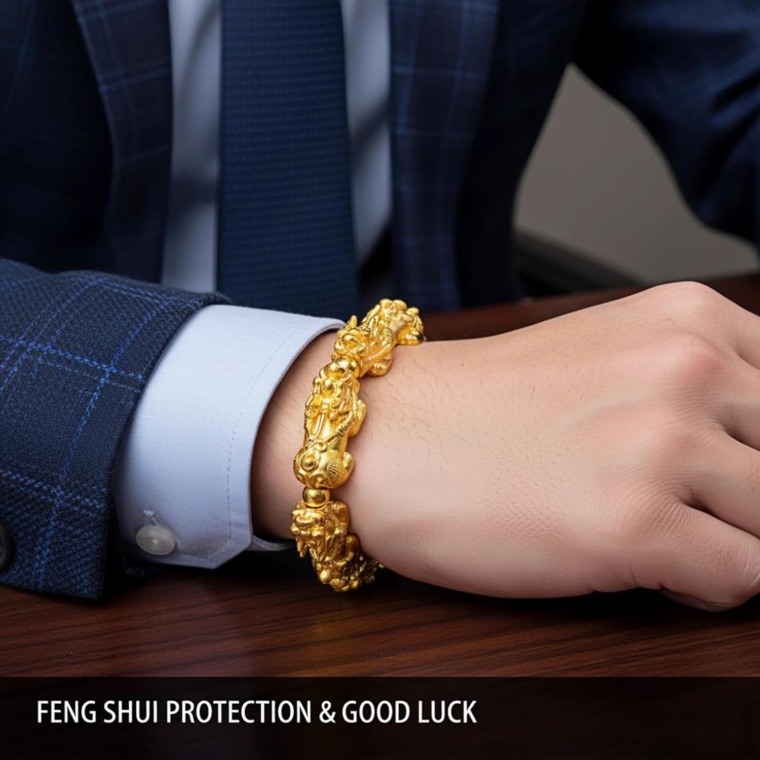 24K Gold Plated Feng Shui Pixiu Bracelet for Men Women Wealth Prosperity Lucky Amulet Adjustable Elastic Bracelet - Image 2
