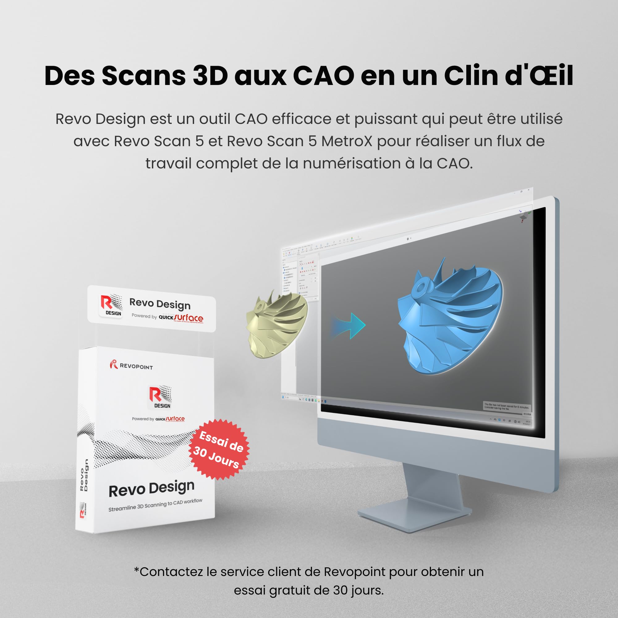 Revopoint POP3 Plus Scanner 3D pour l'impression 3D, Scanner portable avec une précision de 0,04mm et une vitesse de scan de 18 ips, pour objets de taille moyenne, ADVANCED