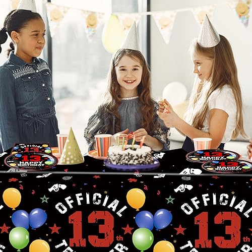 Miniatura 7 de 41 piezas de suministros para fiesta de cumpleaños de 13 años, color rojo y negro, decoración oficial para fiesta de adolescentes, platos,