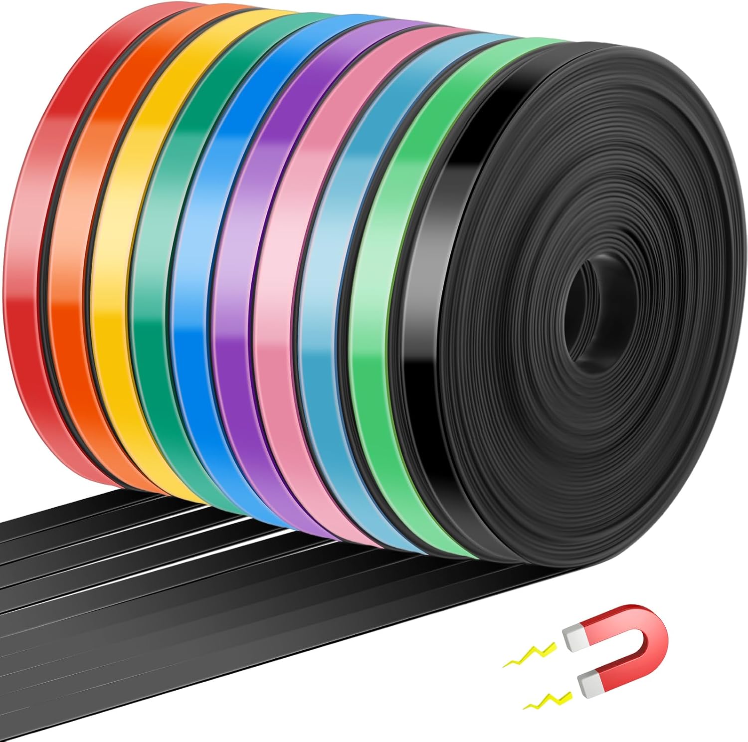10 Rolls Whiteboard Magnetic Strips Roll Thin Strips 0.39 in x 16.4 ft Dry Erase White Board Magnetic Tape Graphic Decorative Tape Thin Magnet Board Dividers for Office Art Accessories