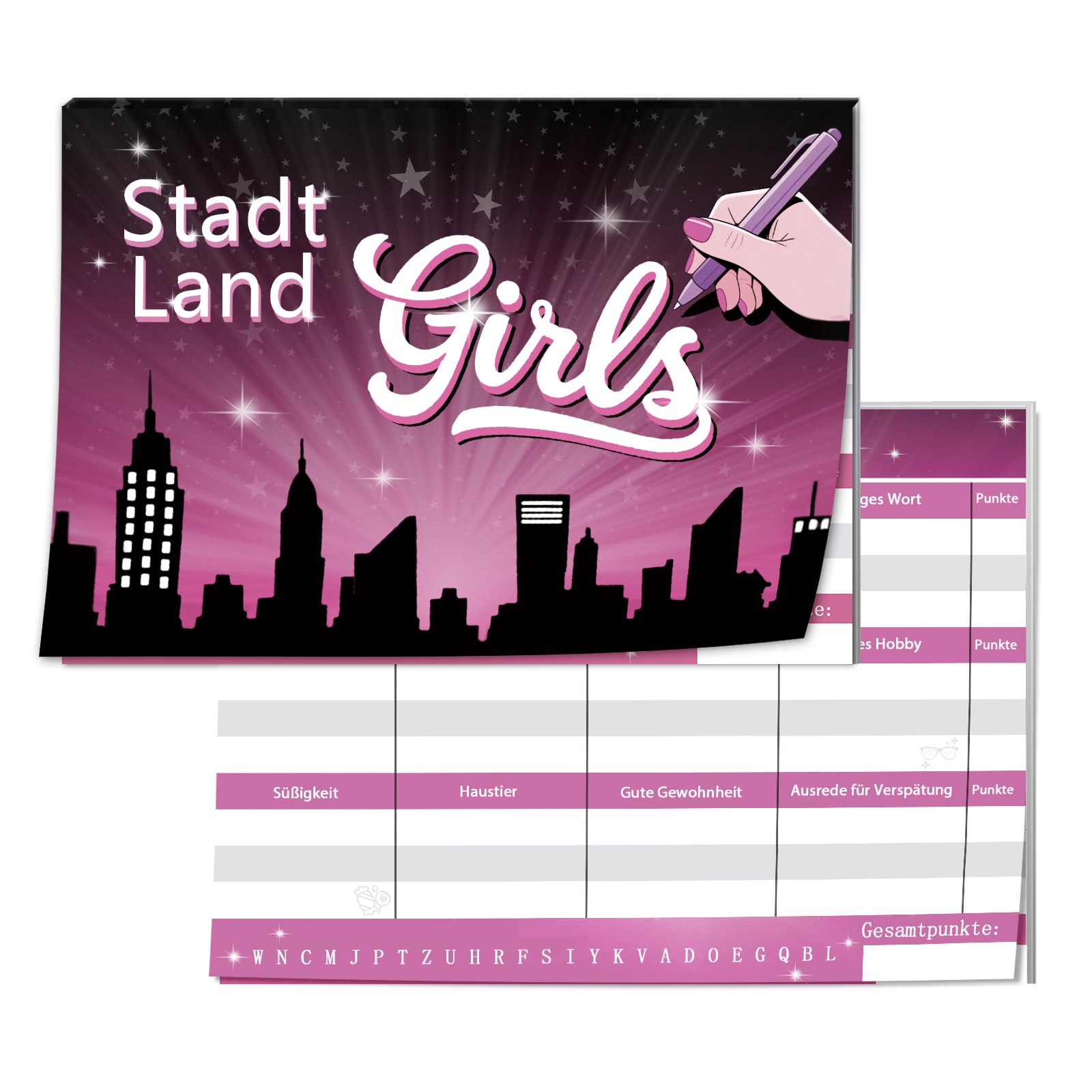 Stadt Land Girl, Geschenk für Coole Teenager Mädchen ab 10 11 12 13 14 Jahre, Spiel zum Mädelsabend, A6 Junior Kartenspiel Geschenkideen, Ostergeschenke Kommunion Konfirmation Geburtstag Geschenke