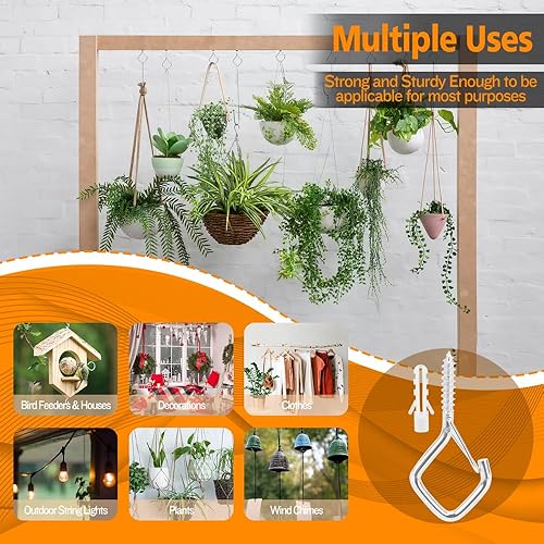 Miniatura 15 de 10 ganchos de techo – Ganchos de pared resistentes para colgar luces, plantas y más – Ganchos de metal blanco atornillados para garaje