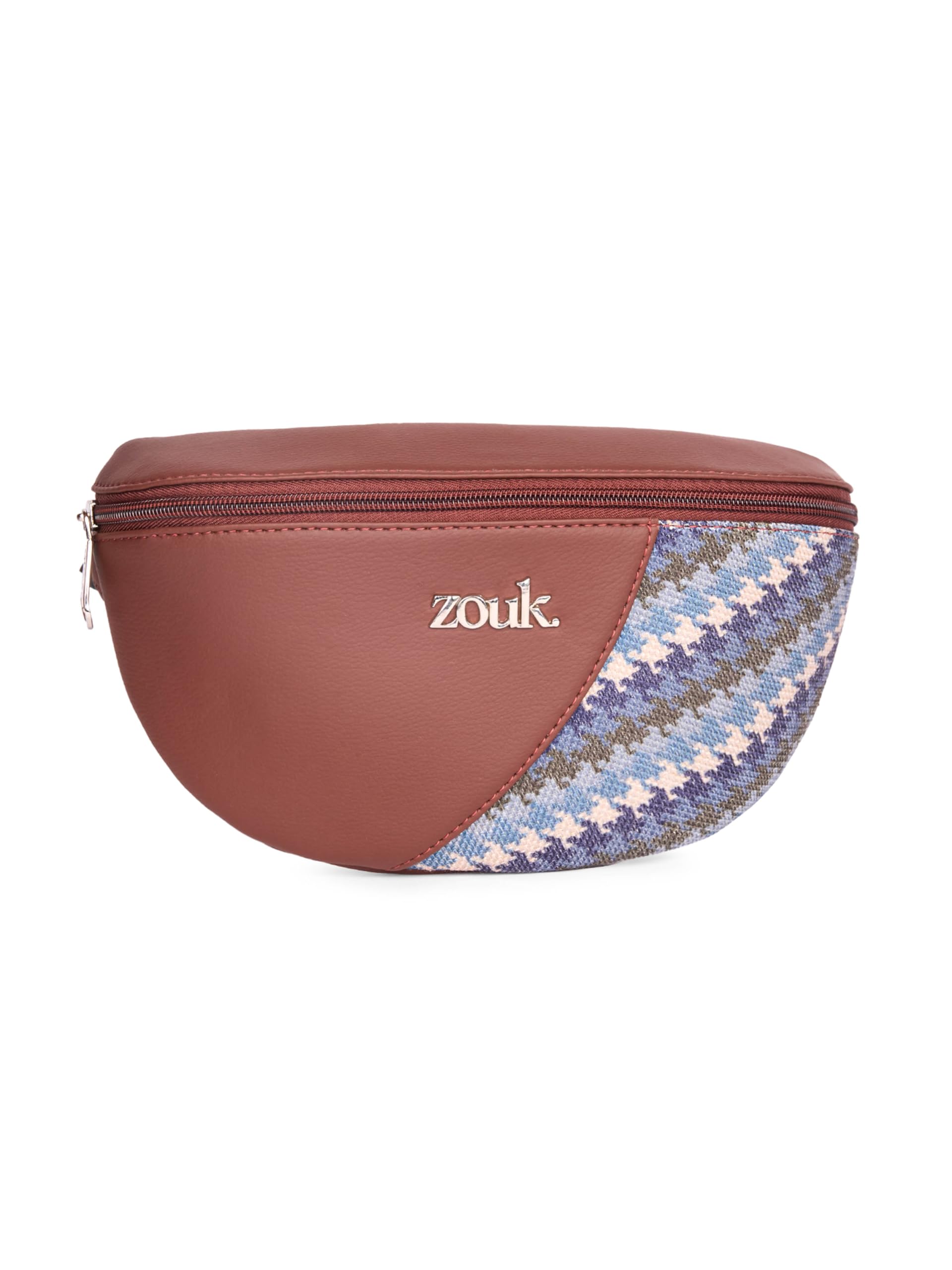 zouk Freya Fanny Pack | Stylish Vegan Leather Waist Bag for Men & Women with Water-Resistant Lining | Handcrafted with Adjustable Strap, Zipper Compartments & Quick Access Pocket | Bombay Houndstooth-picture-18