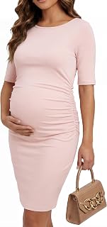 OUGES Women's Lyocell Cool Fabric Maternity Dress Ruched Pregnancy Clothes Summer Casual Dresses 2026