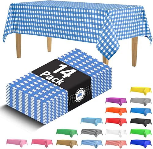 Miniatura 15 de Paquete de 14 manteles de plástico turquesa de alta calidad, manteles rectangulares desechables de plástico de 54 x 108 pulgadas, mantel rectangular