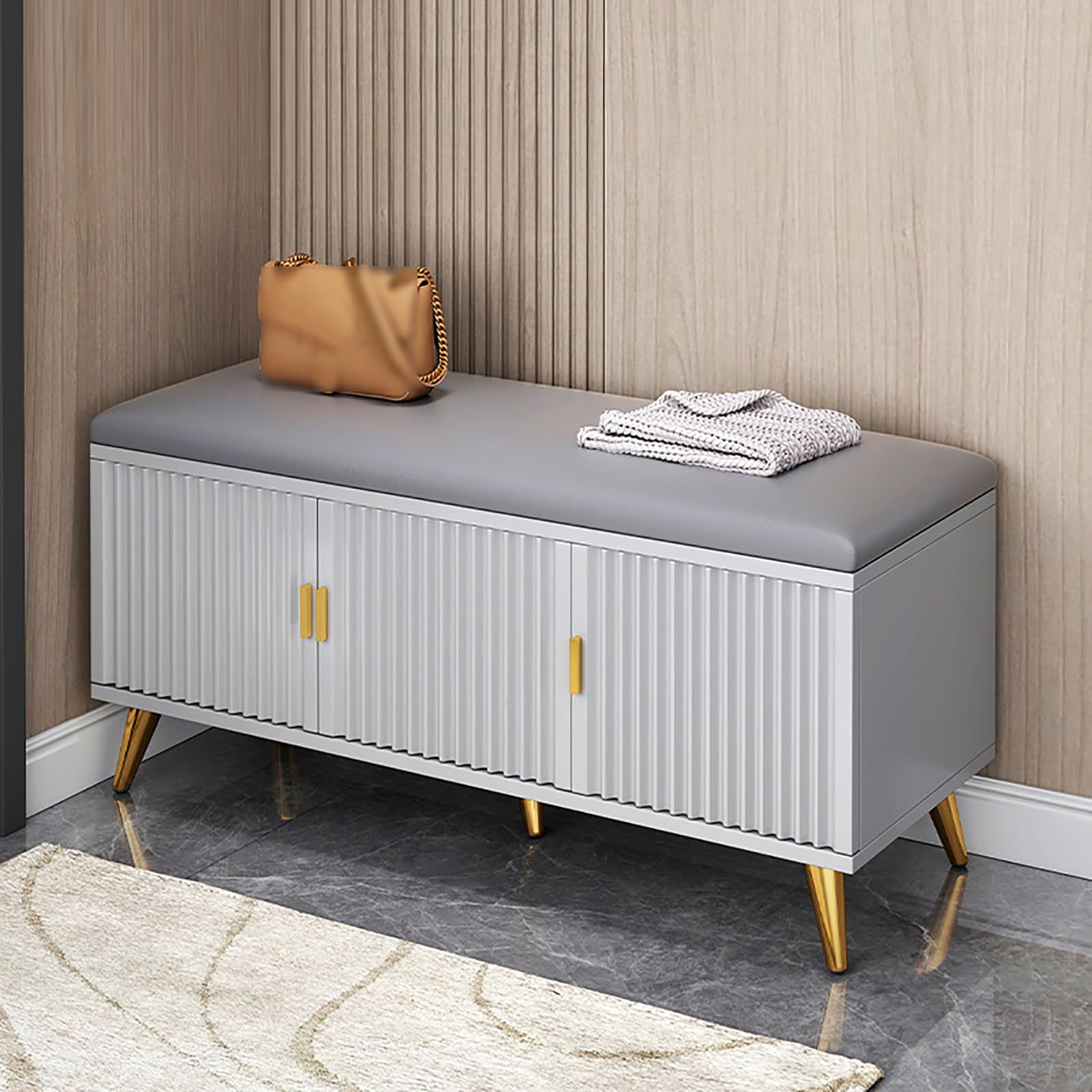 Étagère à chaussures cachée pour couloir ordonné - Banc de rangement Design D