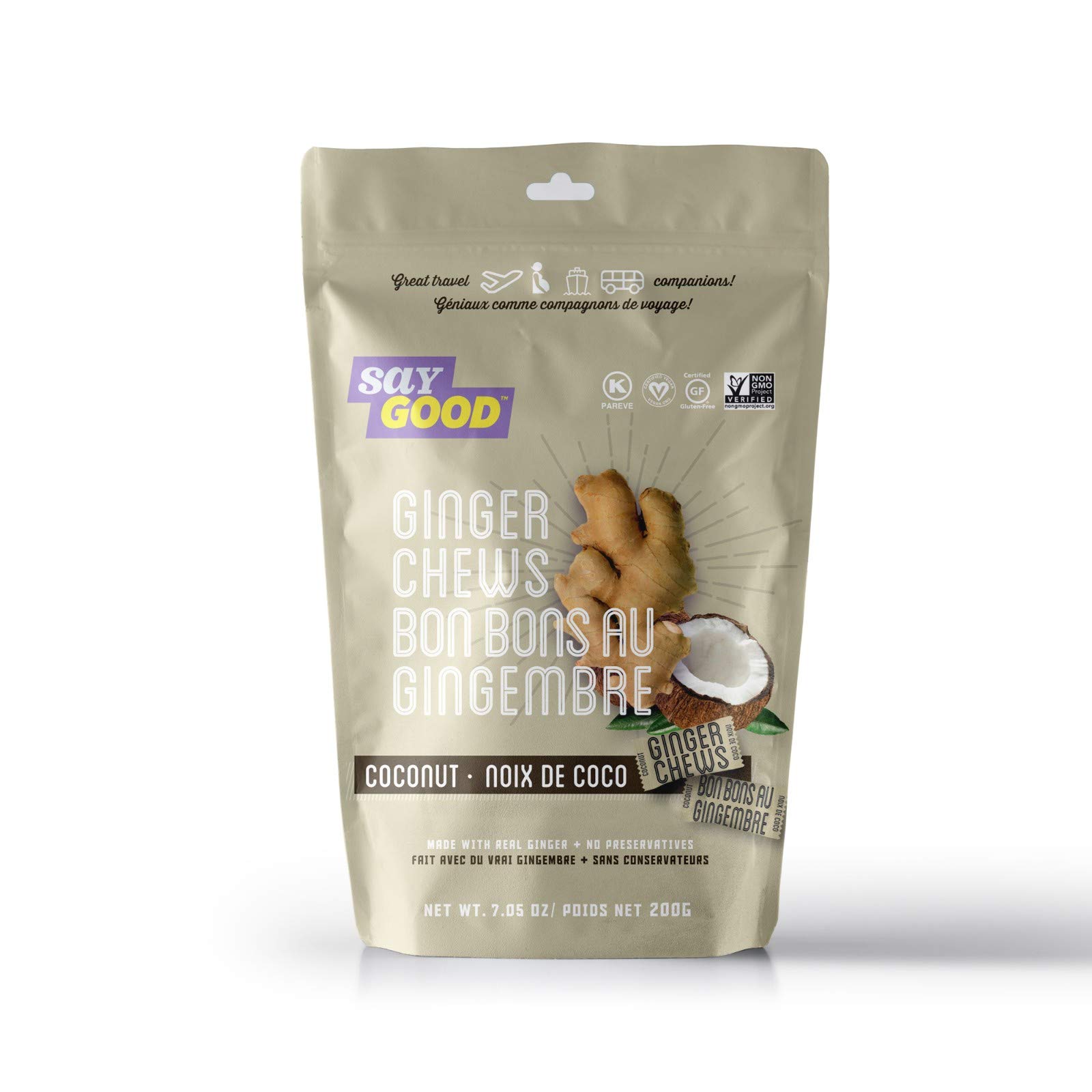 Say Good Hand Crafted Ginger Candy Chews (Coconut, 7.05 Ounce), Individually Wrapped