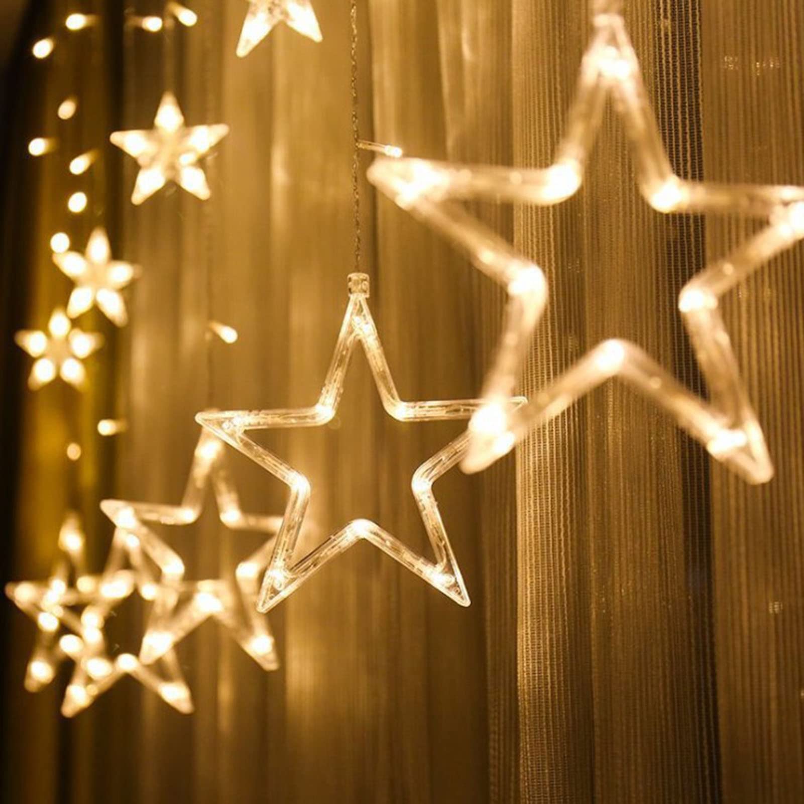 Luces de neón Estrella para la decoración de Ventanas - Boda/hogar Luces LED Creativas para Cortinas - Luces en Cadena,Warm White