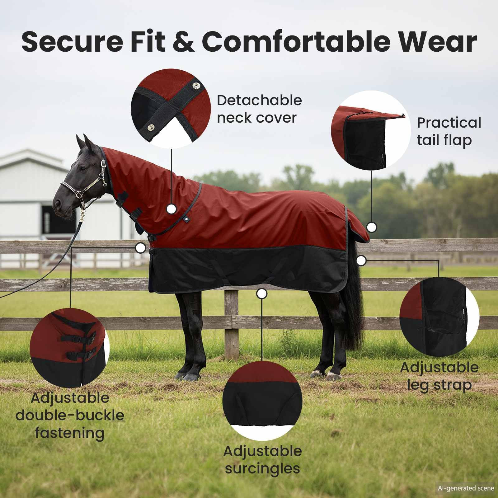 vidaXL Manta para Caballo Verde Oscuro y Negro 135 cm Poliéster, Manta Ecuestre Moderna, Cubierta de Invierno, Impermeable, Lavable, Caliente para tu Caballo
