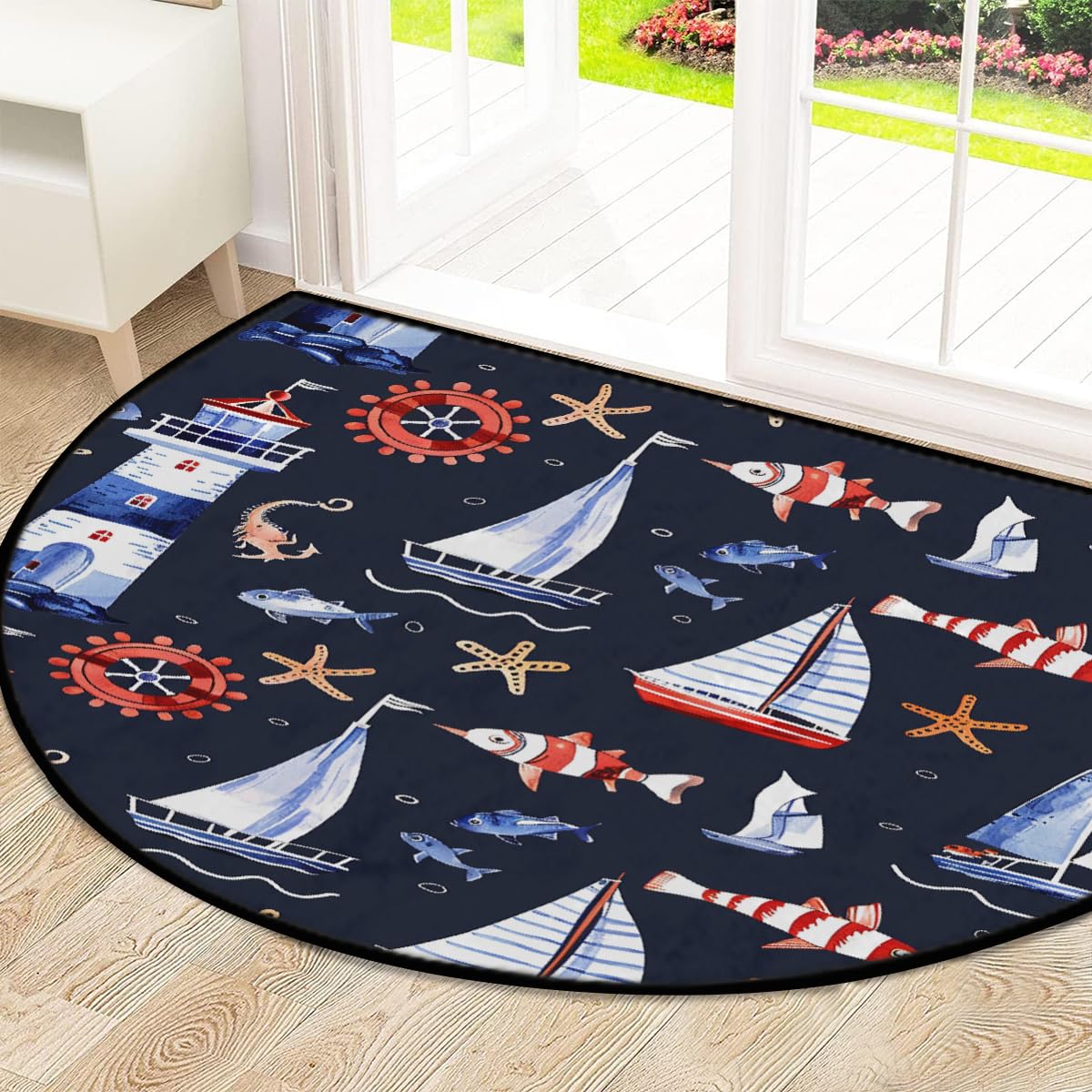 Mexpekil Paillasson demi-lune en forme de phare pour intérieur et extérieur - Lavable - Demi cercle - Attrape la saleté - 100 x 160 cm