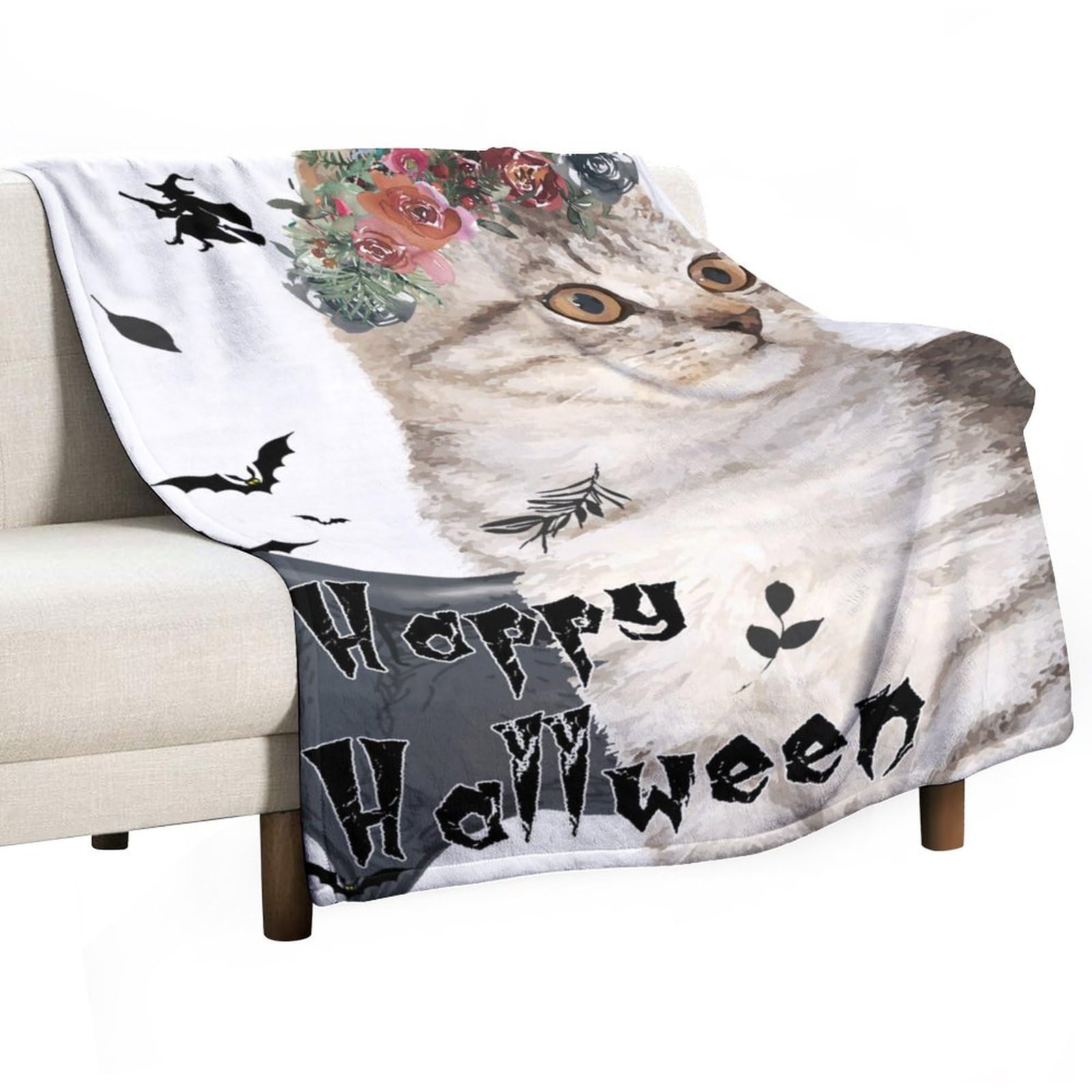 Couverture Halloween cadeau personnalisé motif sorcière et citrouille