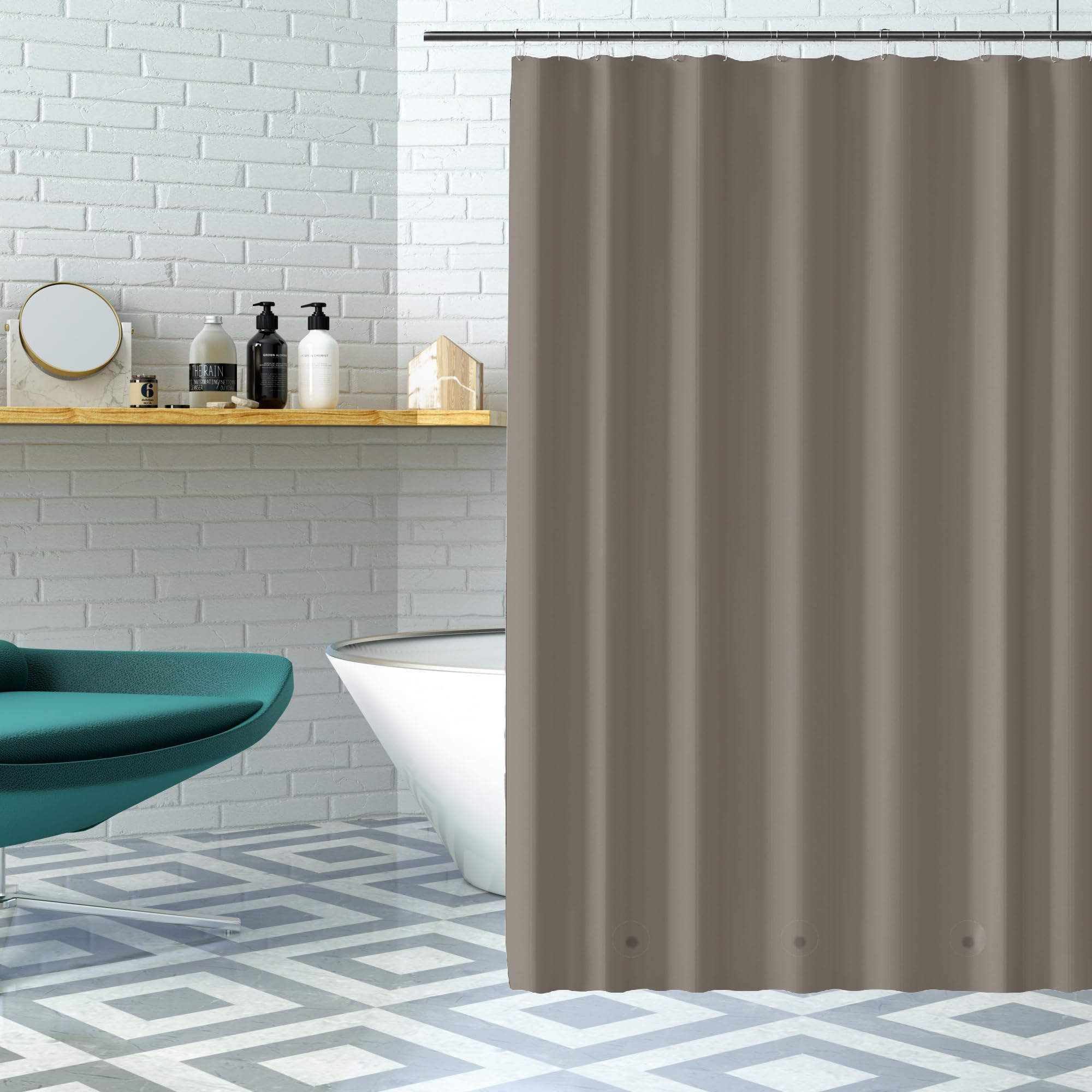Brown Shower Curtain Liner, PEVA Shower Curtain with Metal Grommet and 3 Magnetic Weights Shower Liner 72 x 72 inch