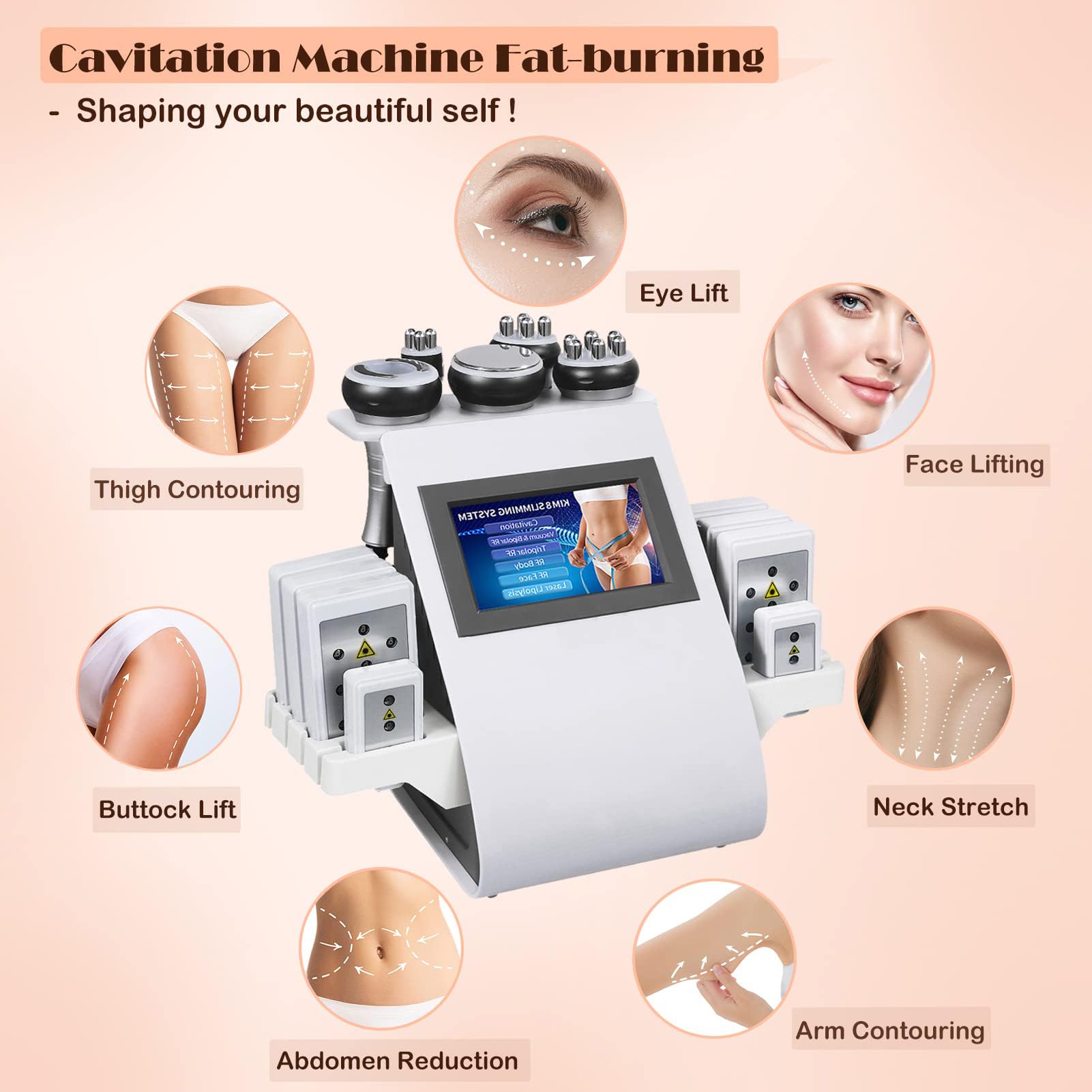 6 In 1 Anticellulite Macchinario radiofrequenza professionale viso,attrezzatura professionale di bellezza, macchina per scolpire il corpo, per pancia, tonificazione e tonificazione del corpo (Bianco)