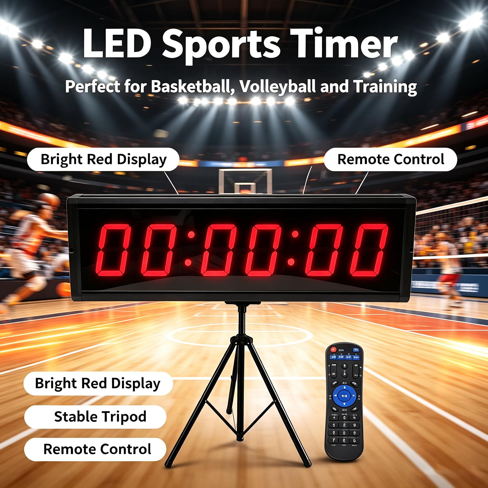 Cronómetro Led 6 Dígitos Para Carreras,cuenta Atrás/cuenta Adelante,20 Series Tiempo Simultáneas,alarma Sonora, Altura Del Trípode Ajustable,batería Larga Duración,temporizador Para Gimnasio