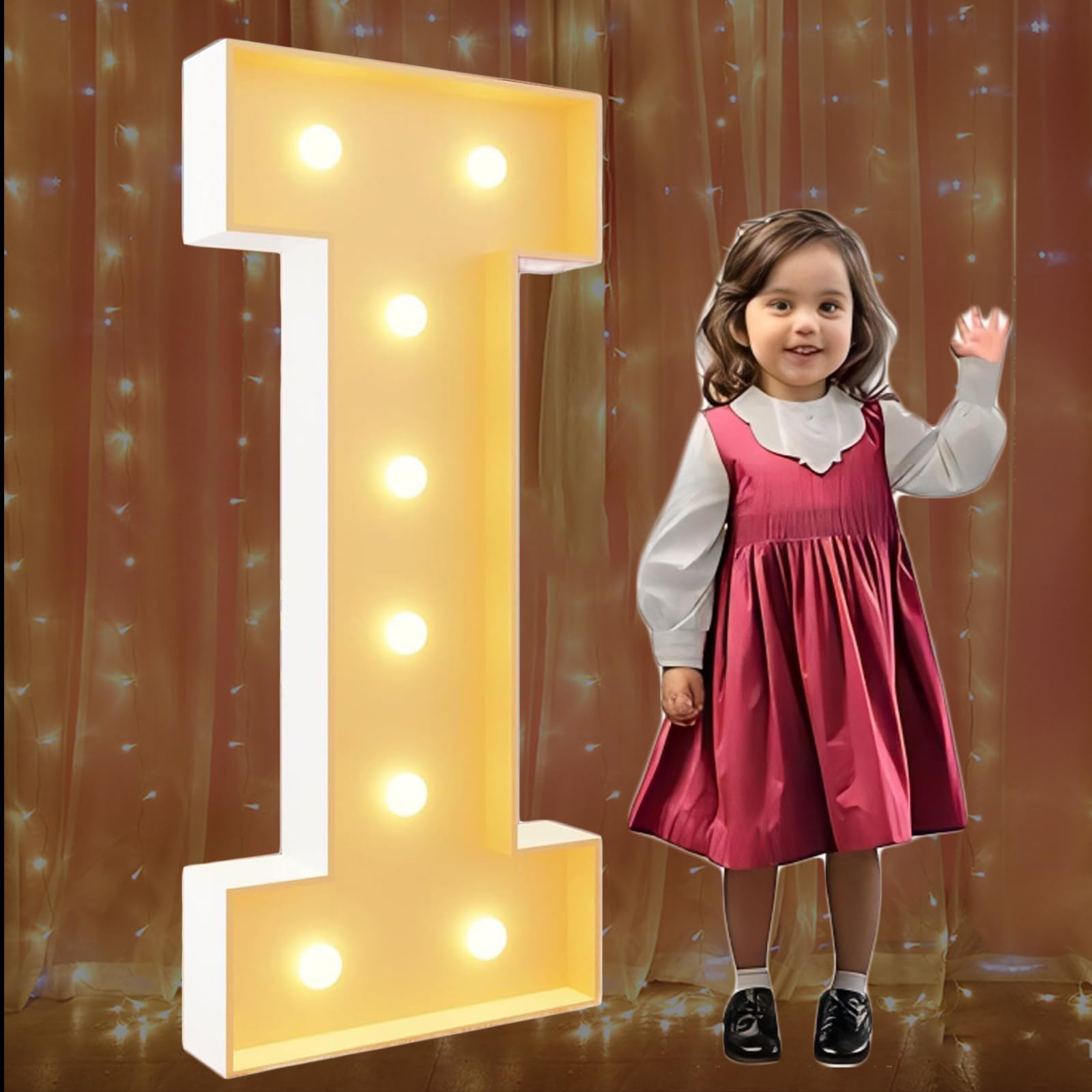 2.3Ft Marquee Light Up Letters I Large Marquee Letters for Birthday Party Decoration Giant Mosaic Letters for Balloons Wedding Decor Light Up Big Block Letters Pre-cut Frame — image 1