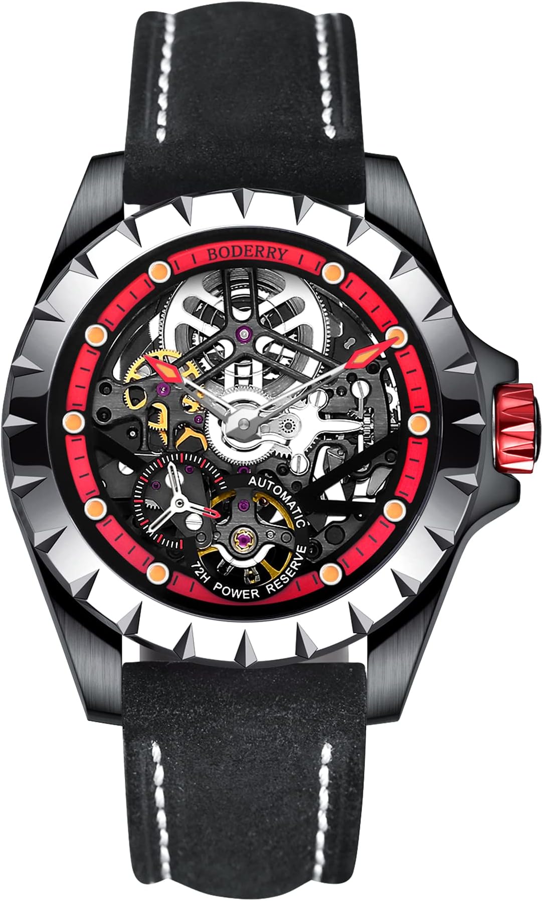 Skeleton Mens Watches Titanium Automatic Mechanical Watch for Men 72H Power-Reserve 5ATM Waterproof Luminous Sapphire Crystal Wrist Watch and Leather Strap Mens Steampunk Gift-Urban