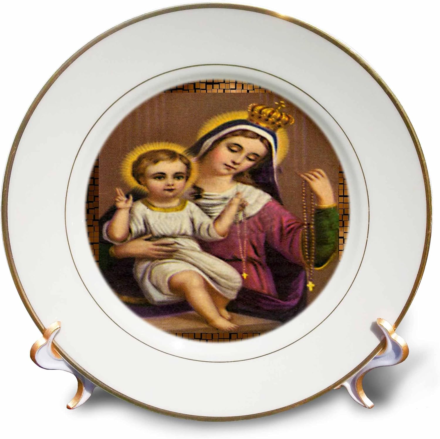 3dRose cp_8042_1 Vintage Mother Mary and Baby Jesus-Porcelain Plate, 8-Inch