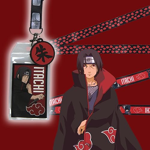 Miniatura 6 de Cordón para identificación de Naruto Itachi Uchiha con colgante de goma Shu Kanji de 2 pulgadas