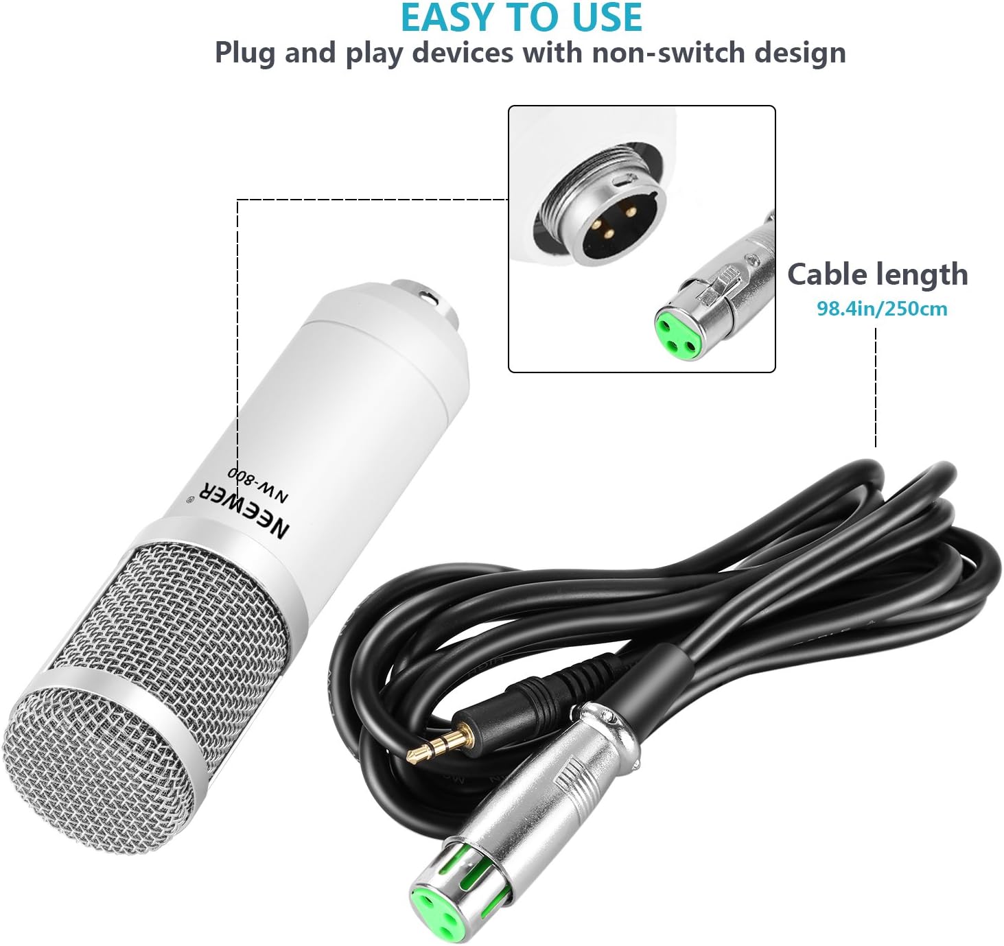 Best Promo Neewer NW-800 Pro Studio Broadcasting Recording Condenser Mic Kit with NW-35 Adjustable Mic Suspension Scissor Arm Stand with Black Shock Mount and Table Mounting Clamp, Pop Filter(White and Silver)