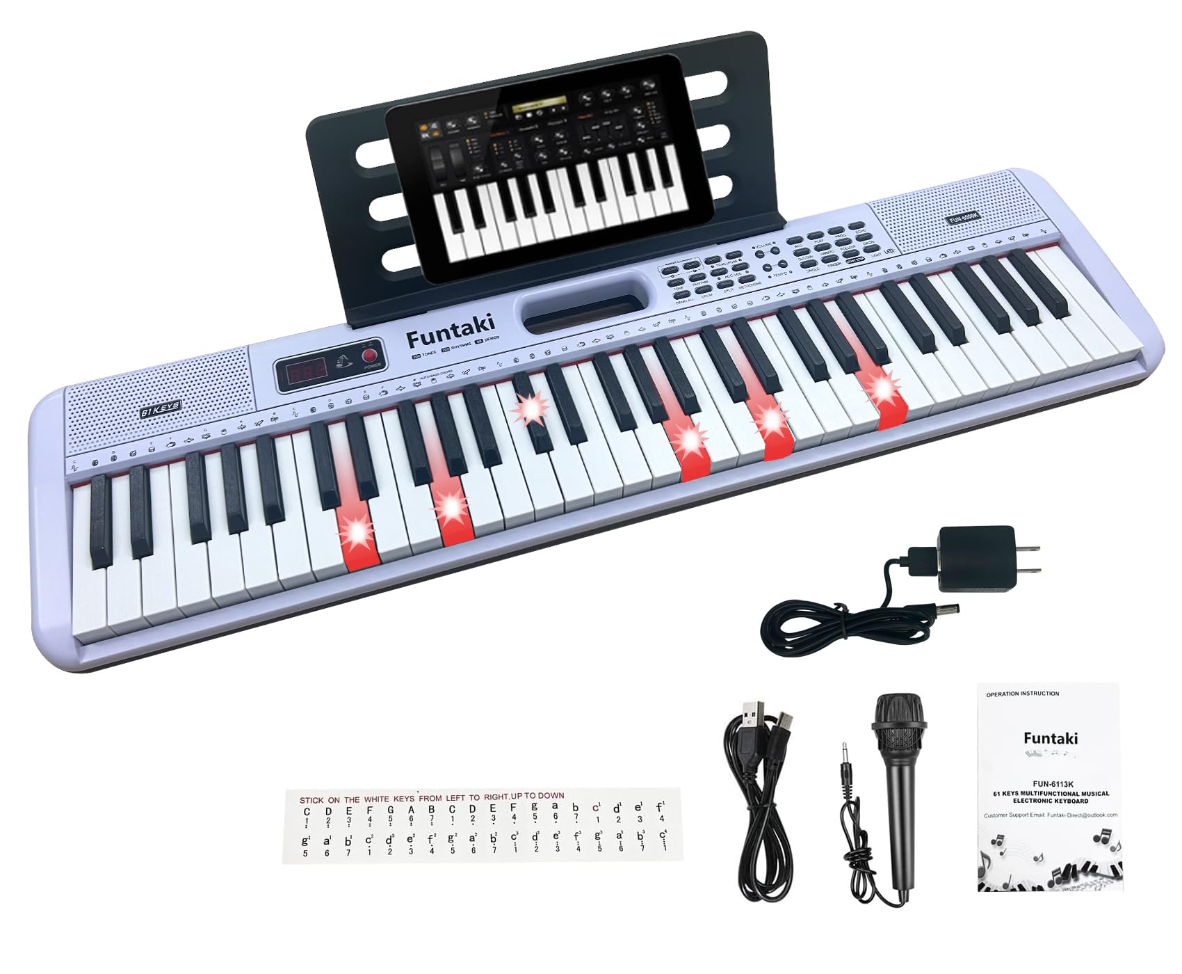 Tastiera pianoforte elettronica a 61 tasti per adulti e bambini, con tasti luminosi, modalità di apprendimento, digitale pianoforte