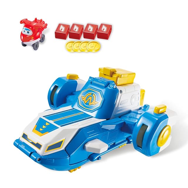 Super Wings World Aircraft Playset con 2'' Jett Transform-A-BOT, se transforma en una Pista móvil