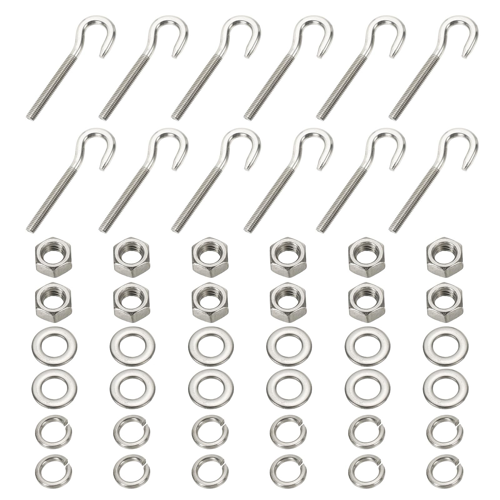 PATIKIL M6 Stainless Steel Eye Bolt with Nut and Washers, 12 Set, Silver