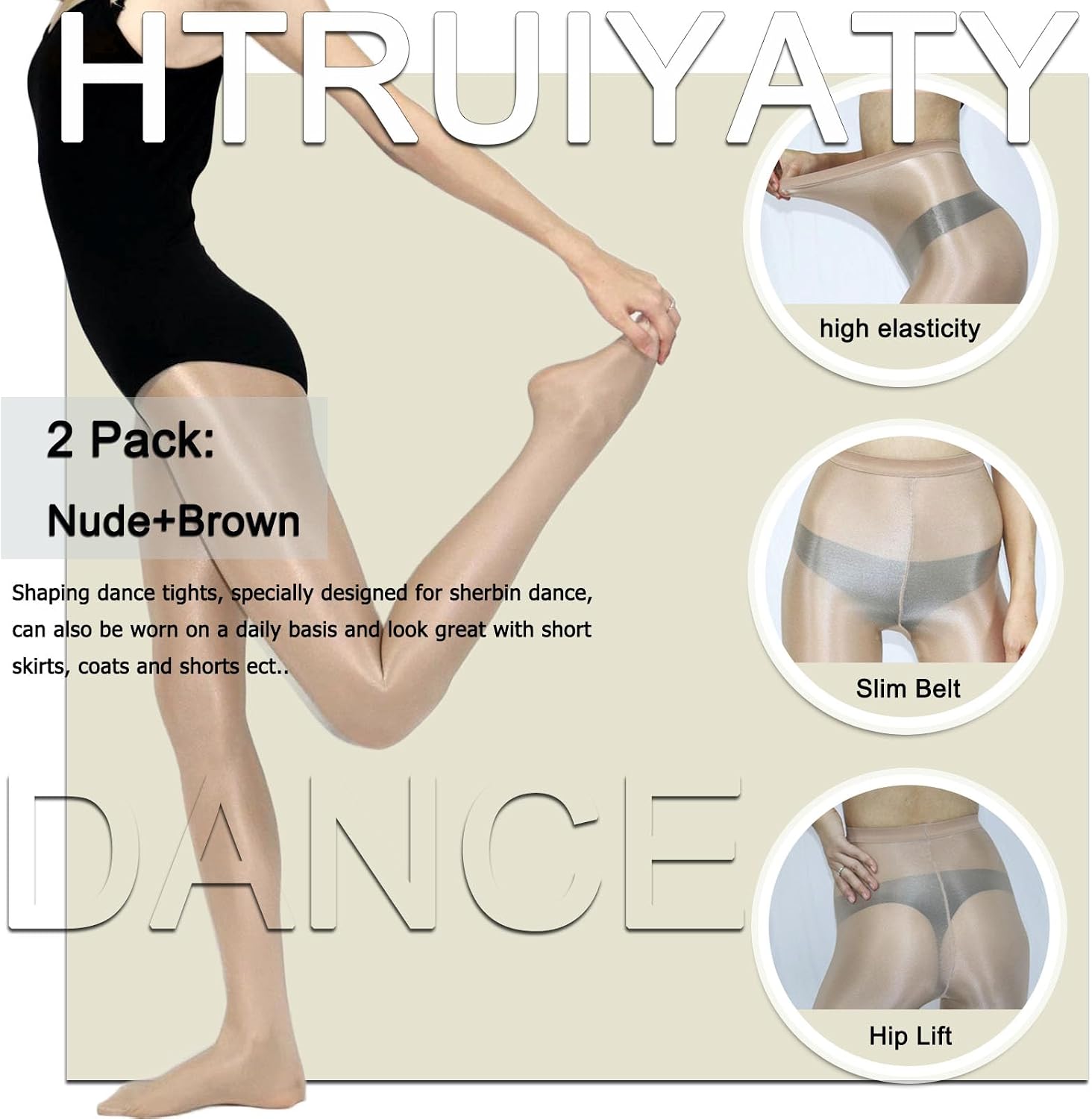 HTRUIYA 2 Pairs Shiny Pantyhose For Women Sheer Pantyhose Footed High Waist Shimmer Stocking For Dance Tights 70D