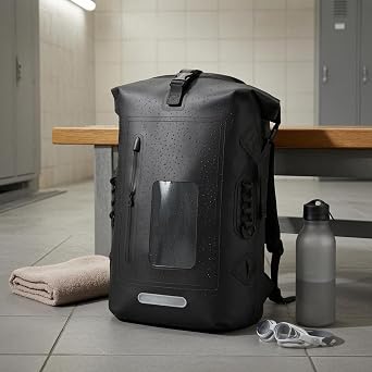 Waterproof Backpack Dry Bag Rucksack with PVC Construction Front Zipper Pocket Clear Window Reflective Strip Adjustable Straps suitable for travel, White, White, 30L